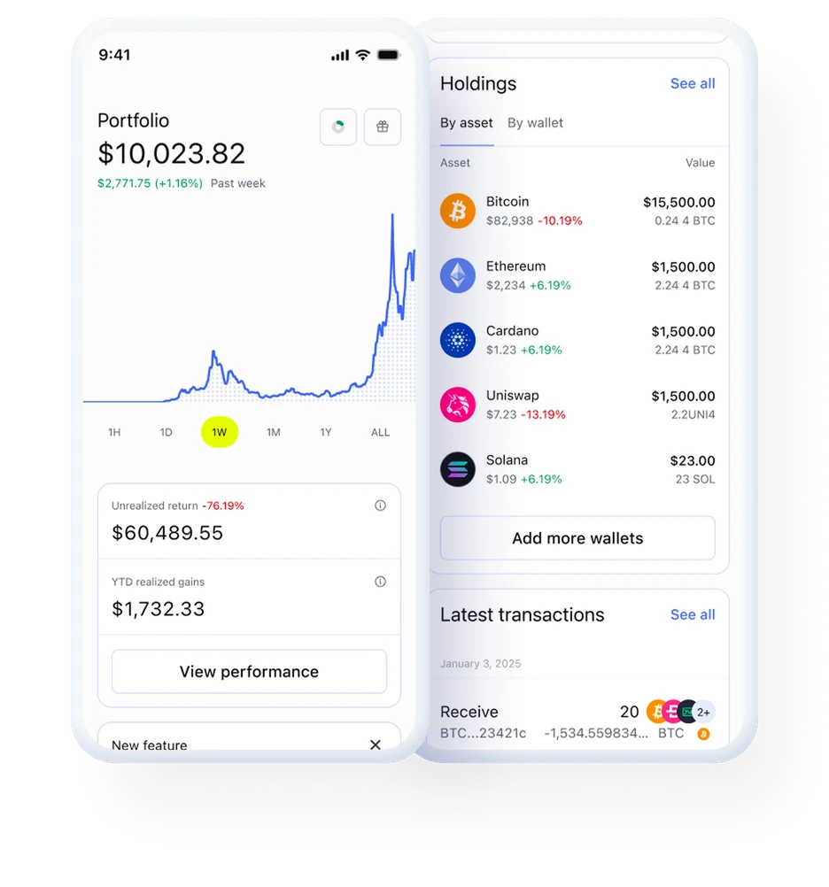 Screenshot of CoinTracker mobile portfolio dashboard