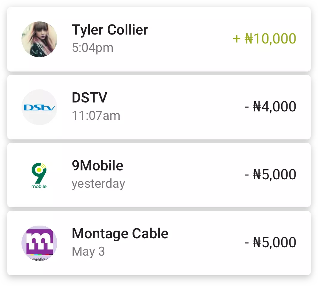 Screenshot of Paga mobile app transaction and spending metrics