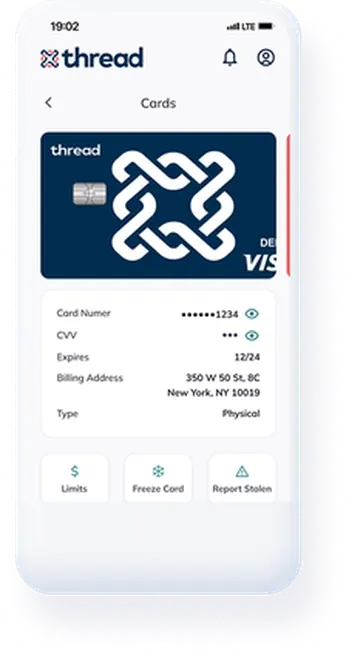 Screenshot of Thread Bank mobile app