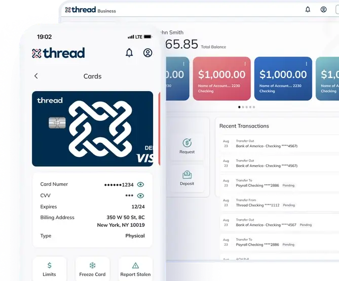 Screenshot of Thread Bank mobile banking dashboard